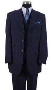  Mens Peak Lapel Vested 3 Piece Ticket Pocket - Dark Blue Suit