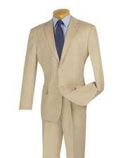  Mens Cheap Slim Fit 2 Button Beige Suit With Flat Front Pant