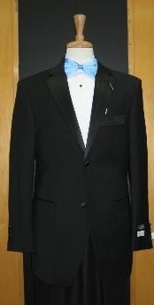  Two Button Vented Tapered Cut 100% Wool Flat Front Tuxedo 