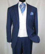  Mens 2 Button Chalk Bold Stripe ~ Pinstripe Blue  Shawl Collar