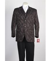  Mens Vested 2 Button Brown Paisley Blazer With Studded Trim and black