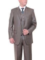  Mens Taupe Brown 2 Button Textured Classic Fit Side Vents Vested Suit