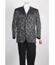  Mens Vested 2 Button Olive Green Paisley Blazer With Studded Trim and