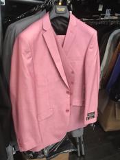  Mens Pink Suit Flap Front pockets Vested Suit 