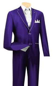  Mens Purple And White Trim Lapel Tuxedo Suit Vested 3 Piece Two