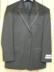  2 Button Solid Black Tuxedo with Black Trim No pleated pants Wool