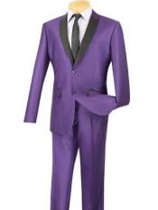  Mens Slim Fit 2 Button Purple SharkskinTuxedo Style Suit