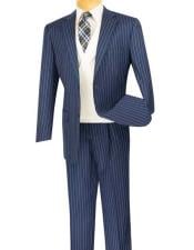  Bold Chalk Pronounce Stripe ~ Pinstripe Blue Mens 2 Button Striped 1920s