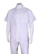  Mens 100% Linen Short Sleeve Plain White Casual Casual Two Piece Mens