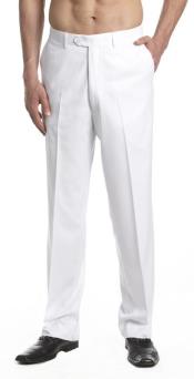 SKU#AA464 Men's Dress Pants Trousers Flat Front Slacks White