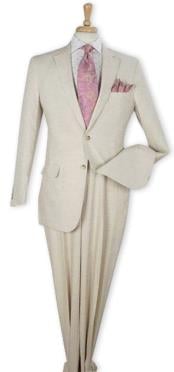  Mens Regular Fit  Natural 100% Linen Two Piece Suit Flat Front