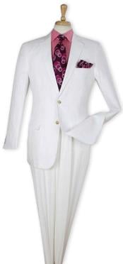  Mens White  100% Linen Two Piece Regular Fit Suit Flat Front