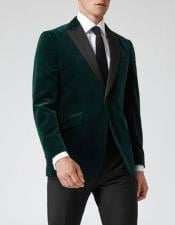  Alberto Nardoni Brand Mens Single Breasted Dark Green Slim-fit Velvet Peak Lapel Blazer