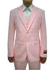  Mens Pink Vested 3 Piece Suit 