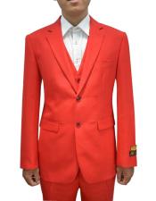  Mens Red Flap Two Pockets Vested 3 Piece Suit 