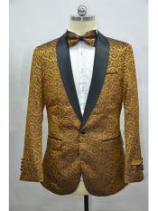  Gold And Black Two Toned Paisley Floral Blazer Tuxedo Dinner Jacket Fashion