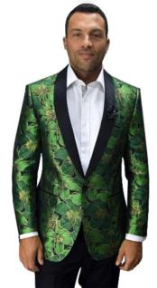  Mens Green Printed Unique Patterned Print Floral Flower Custom Celebrity Modern Tuxedo
