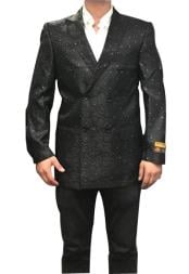  Mens Fancy Paisley Floral Black Mens Double Breasted Suits Jacket  Blazer