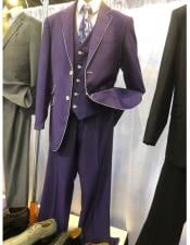  Purple and White Tuxedo Vested Suit 3 Pieces 
