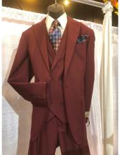  Classic Wool Suit 1 button With Double breasted Vest Pleated Pants Burgundy