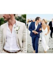  Mens Beach Wedding Attire Suit Menswear Ivory/Dark Navy Blue $199