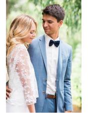  Blue Single Breasted Notch Lapel Beach Wedding Attire Suit 