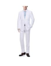  Renoir Suits - Renoir Fashion Mens White Solid Pattern Classic Fit Linen