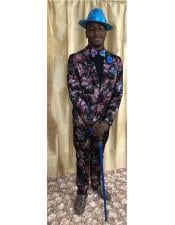  Mens Black Floral Pattern One Buttons One Chest Pocket Tuxedo