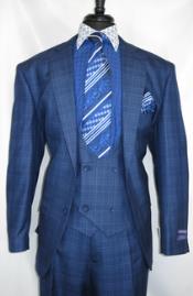  Vinci #V2Rw-7 -BluePlaid- Vested Mens Checkered Suit