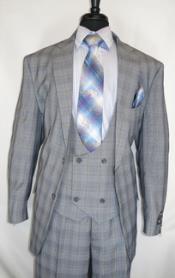  Fortino Landi #5702v6-GreyPlaid- Vested Mens Checkered Suit