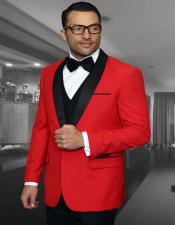  Mens Red 1 Button Shawl Collar Two Toned Tuxedo - Red Tuxedo
