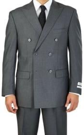  Mens Grey Double Breasted Suits 6 Button Classic Fit Suit