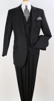  Mens Black Suit - 100% Percent Wool Fabric Suit - Worsted Wool