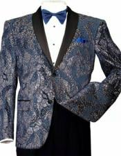  T816 Mens Shiny Sequins Slim Blazer Paisley Tuxedo Jacket Blue/Gold