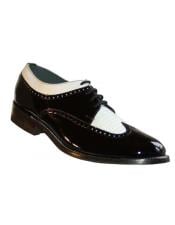  Black-White Wingtip Lace UP Patent Leather Shiny Shoe