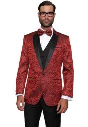  Mens Modern Fit Paisley Floral Red Tuxedo