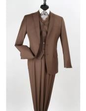  Mel-M158 Coffee Color - Light Brown - Mocha 2 Button Vested Suit