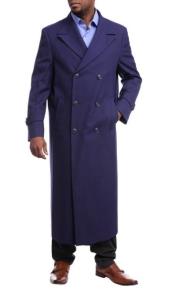  Mens Full Length Overcoat Navy Blue Wool Double Breasted Overcoat 