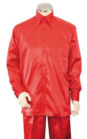  Sateen Shirt and Pants Mens Walking Suit - Silk Leisure Suit Red