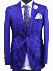  Dark Royal Blue And White Stripe - Indigo Pinstripe Suit - Light