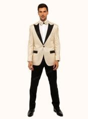  Ivory - Cream Velvet Tuxedo Dinner Jacket With Matching Bow Tie