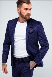  Paisley Suit - Floral Suit Wedding Prom Suit Dark Blue + Matching