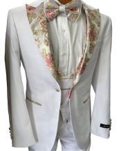  White and Gold Tuxedo - Floral Tuxedo With Matching Bowtie - Groom