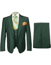  Rossiman Hunter Green Mens Slim-fit Suit Vested Flat Front Pants