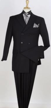  Apollo King Mens 3pc Double Breasted Suit - Black - 100% Percent
