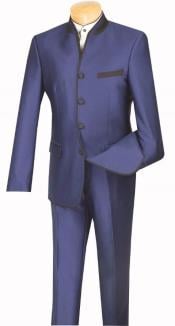  Mandarin Collar Tuxedo - Mandarin Tuxedo - No Collar Suit - Blue