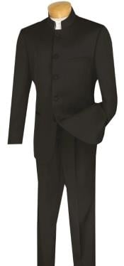  Mandarin Collar Tuxedo - Mandarin Tuxedo - No Collar Suit - Black