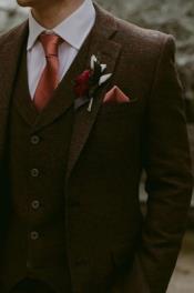  SKU#JA60651 Burgundy Suit - Herringbone Suit - Winter Vested Suit Tweed Suit