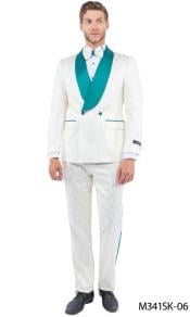  White and Emerald Green Tuxedo Suit - Prom Suit - Prom Wedding