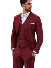  3 Piece Linen Suit - Light Burgundy Mens Suit - Vested summer